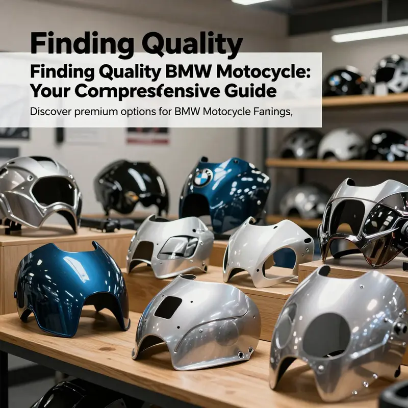 Diverse collection of BMW motorcycle fairings displayed in a workshop.