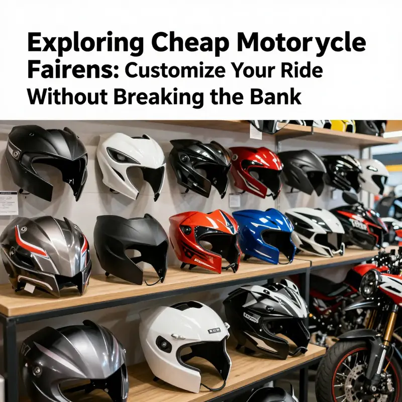 Showroom display of different cheap motorcycle fairings available for various models, illustrating the market diversity.