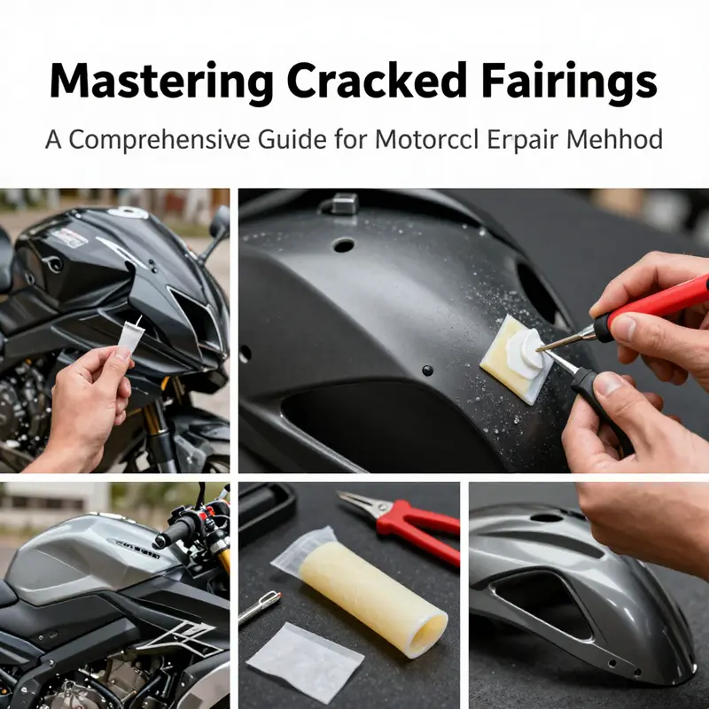 Mechanic assessing different types of cracks on a motorcycle fairing.