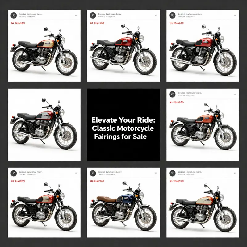 Different styles of classic motorcycle fairings on display, illustrating the variety available for nostalgic bikes.