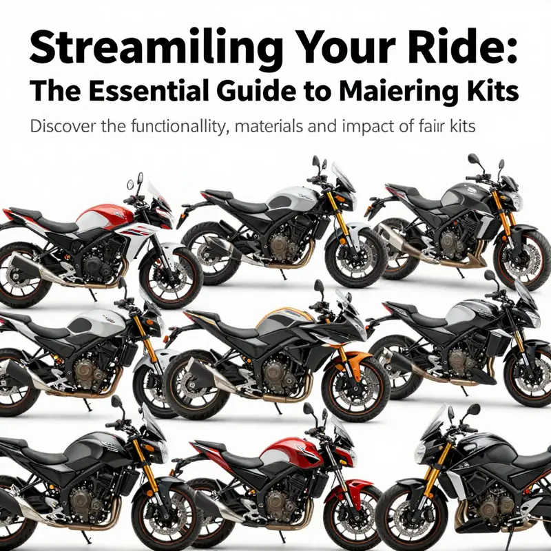 A collection of motorcycles with different fairing kits emphasizing performance benefits and visual styles.