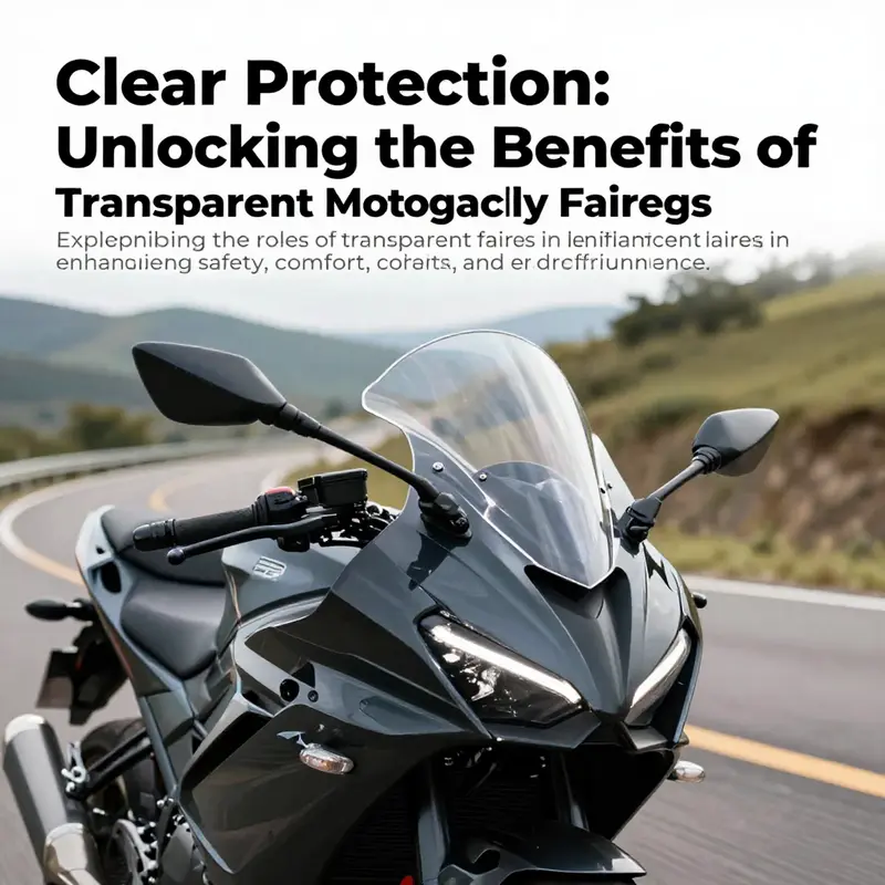 A motorcycle with transparent fairings riding along a scenic road, combining style with essential protection.