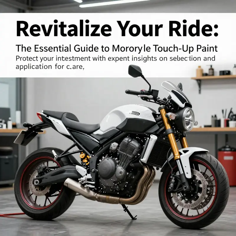 A polished motorcycle parked in a workshop, highlighting the importance of maintenance including the use of touch-up paint.