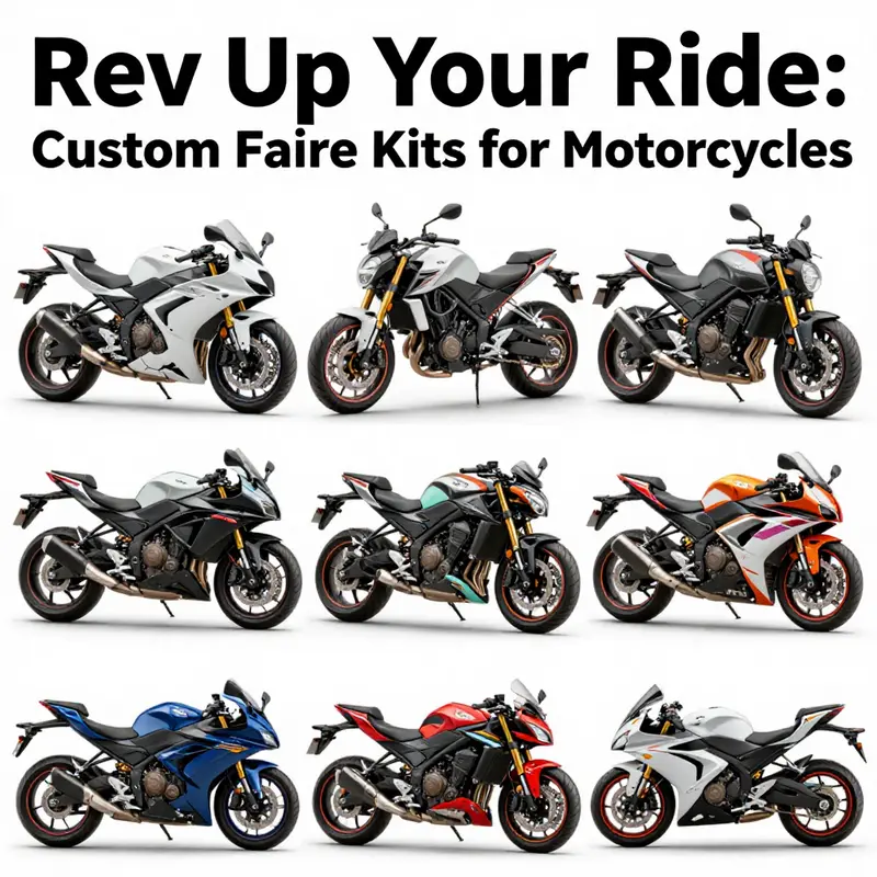 A variety of custom fairing kits displaying half, low, and vividly colored options tailored for different motorcycle models.
