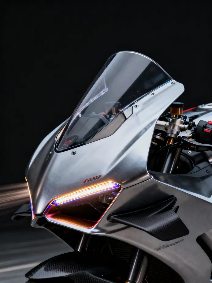 Custom race fairing featuring an integrated light bar, designed for optimal aerodynamics and visibility.