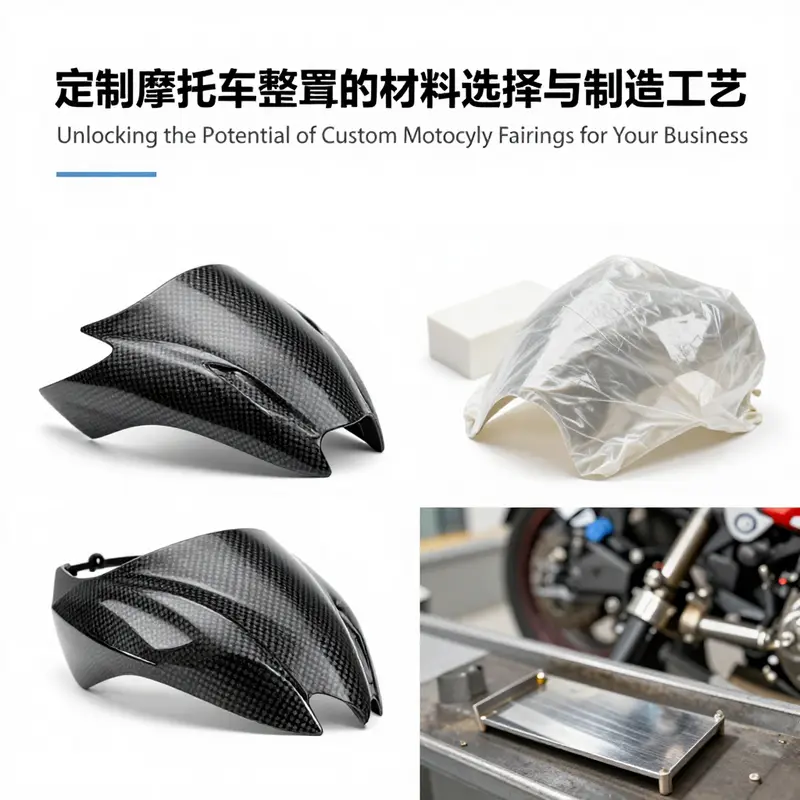 Illustration of a custom motorcycle fairing structure demonstrating aerodynamic and functional design elements.