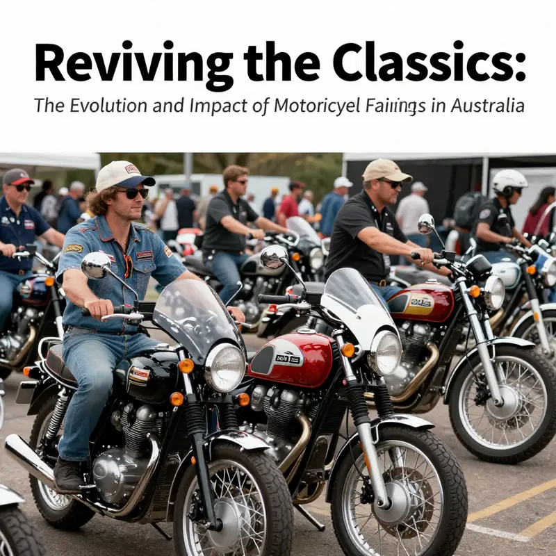 Visual representation of the historical evolution of classic motorcycle fairings in Australia.