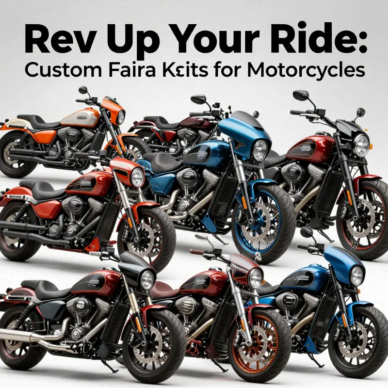 A variety of custom fairing kits displaying half, low, and vividly colored options tailored for different motorcycle models.