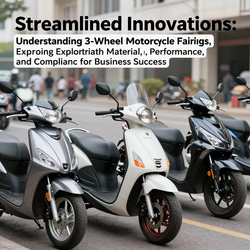 Colorful lineup of 3-wheel motorcycles with different fairing designs displayed in an urban environment, showcasing their visual appeal.
