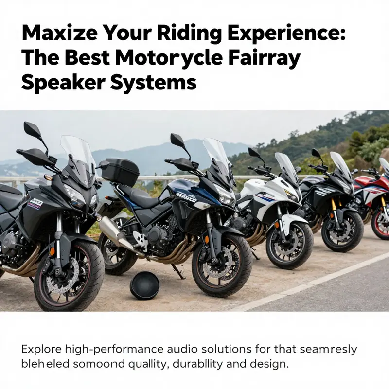 A panoramic view of motorcycles equipped with motorcycle fairing speaker systems, showcasing diverse styles and high-performance audio.
