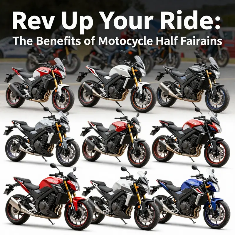 A dynamic display of motorcycles showcasing different styles of half fairings at a motorcycle rally.