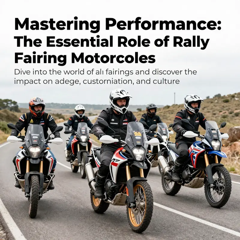 Group of rally fairing motorcycles on an adventurous road, exemplifying adventure and camaraderie.