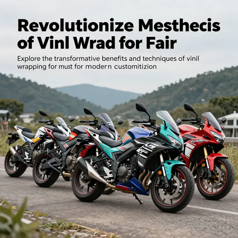 A group of motorcycles featuring an array of custom vinyl wraps, captured in a vibrant outdoor setting.