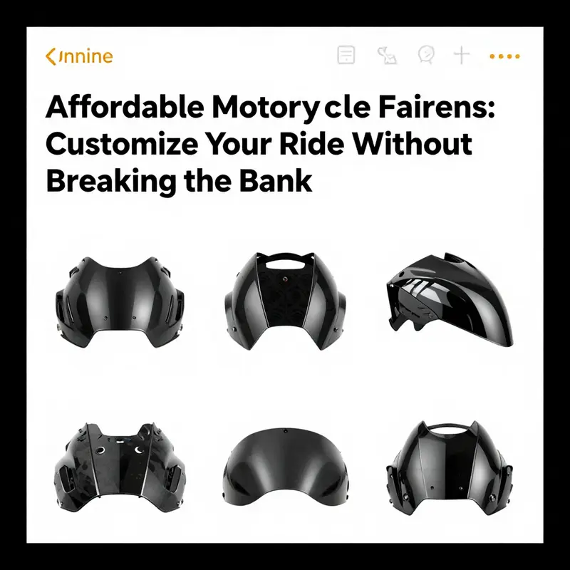 Showroom display of different cheap motorcycle fairings available for various models, illustrating the market diversity.