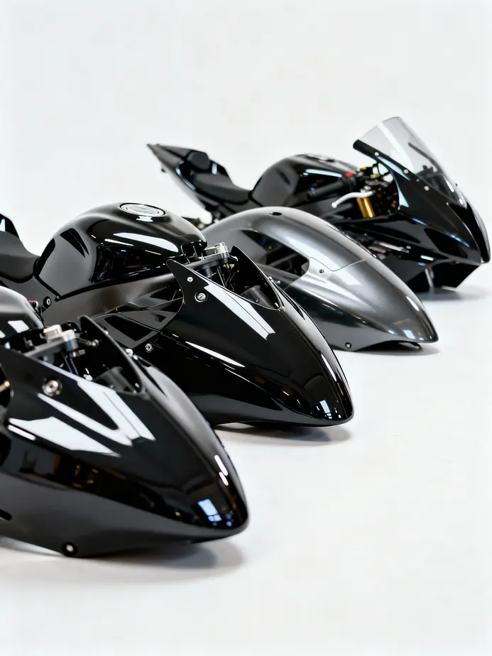 Preparing motorcycle fairings for painting: inspection and cleaning.