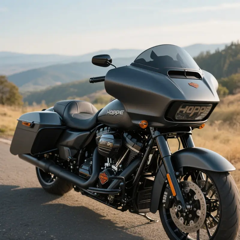 The elegant design of Hoppe’s batwing fairings enhances both style and functionality on Harley-Davidson motorcycles.
