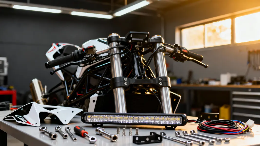 Custom race fairing featuring an integrated light bar, designed for optimal aerodynamics and visibility.