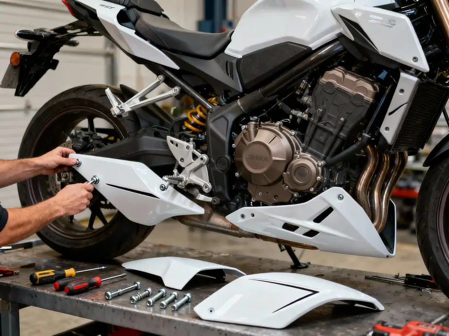 Various styles of lower fairings showing diverse models and their aerodynamic coverage.