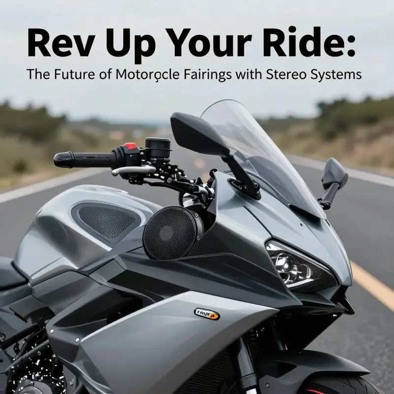 A motorcycle fairing with built-in stereo speakers designed to provide optimal sound quality.