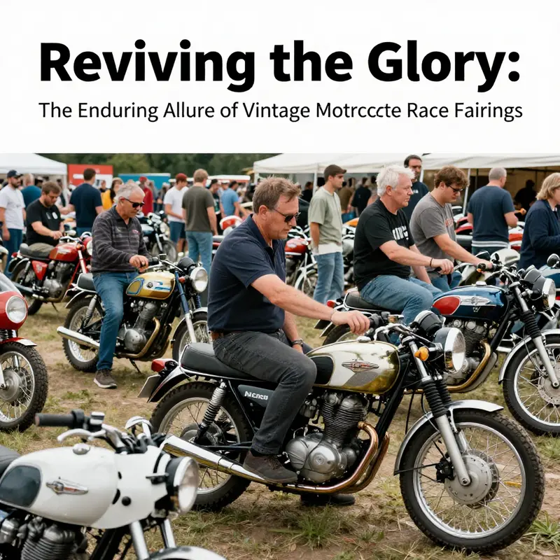 A visual timeline featuring various classic motorcycle race fairings, illustrating their evolution over the decades.