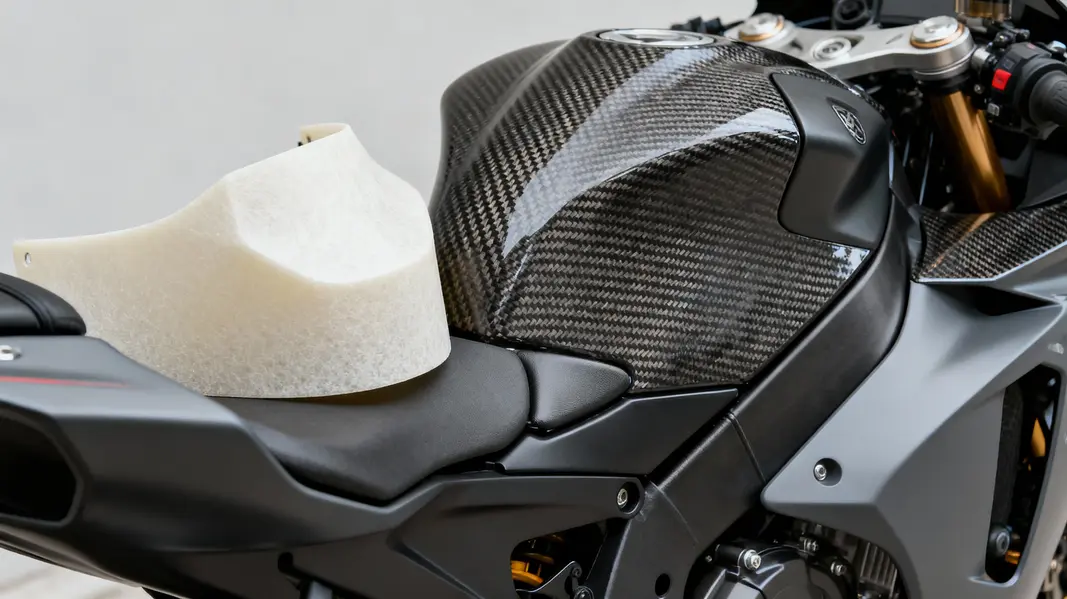 Custom race fairings being tested for aerodynamic efficiency in a controlled environment.