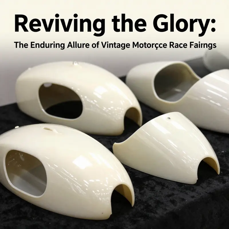 A visual timeline featuring various classic motorcycle race fairings, illustrating their evolution over the decades.