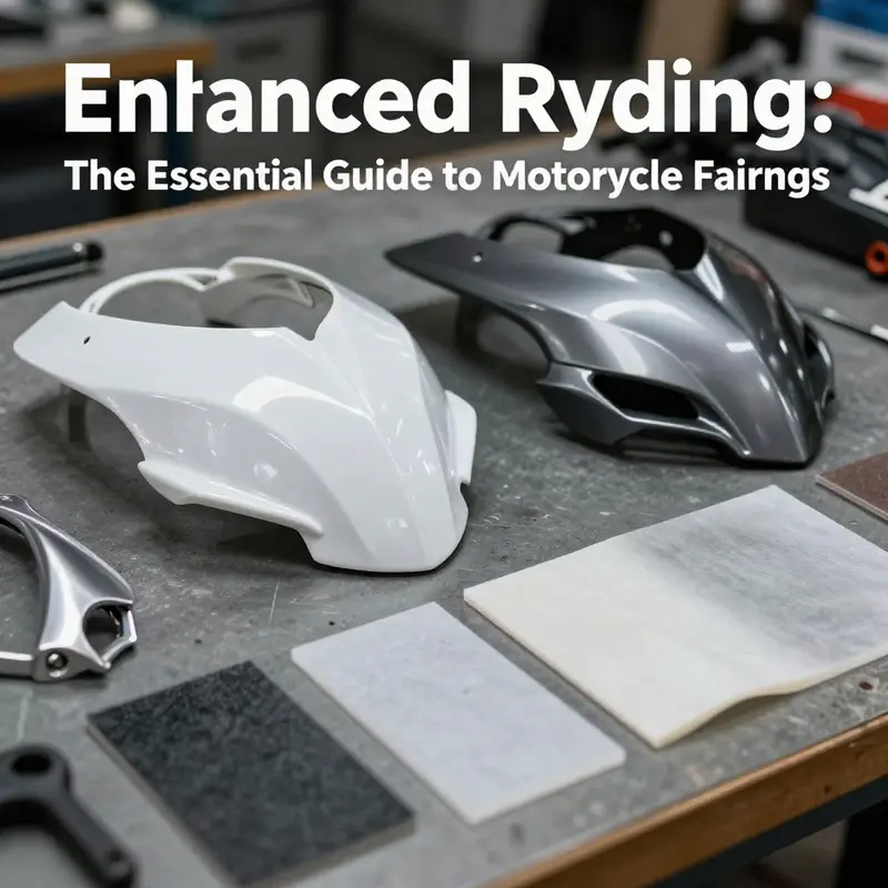 Different materials used in motorcycle fairings, highlighting ABS plastic and fiberglass.