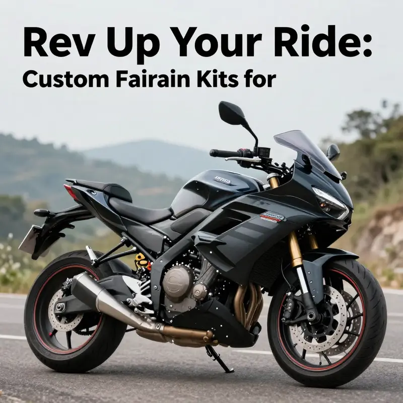 An image of a motorcycle equipped with a custom fairing kit, showcasing its unique design while riding on a scenic road.