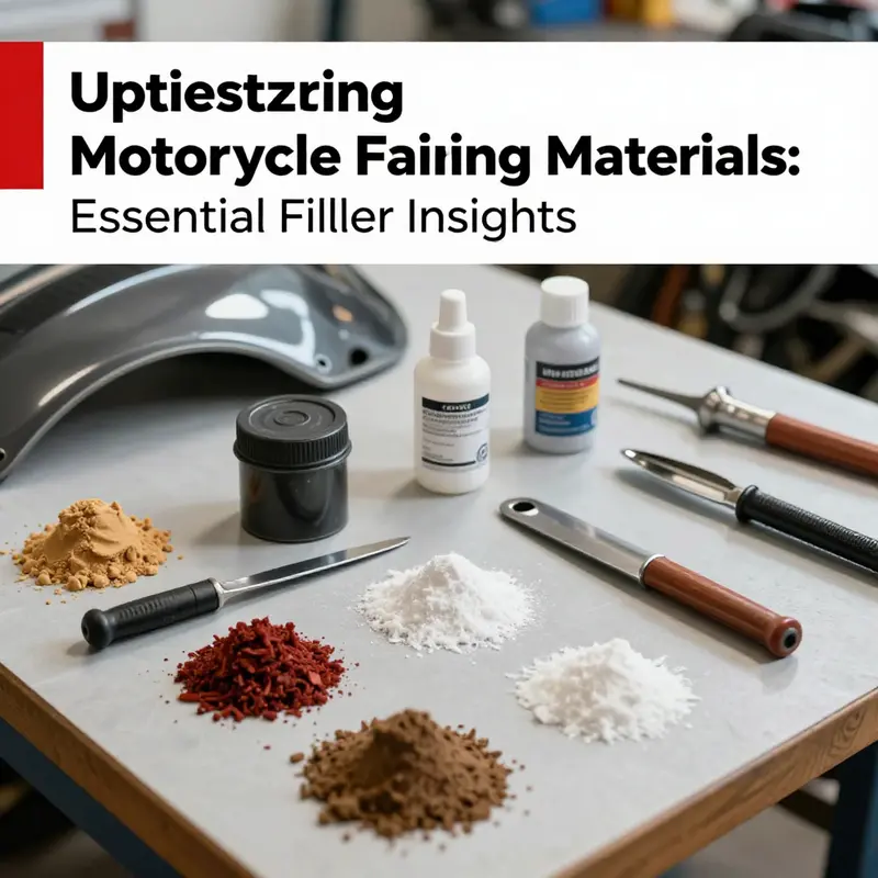Different types of motorcycle fairing filler materials ready for use in repair processes.