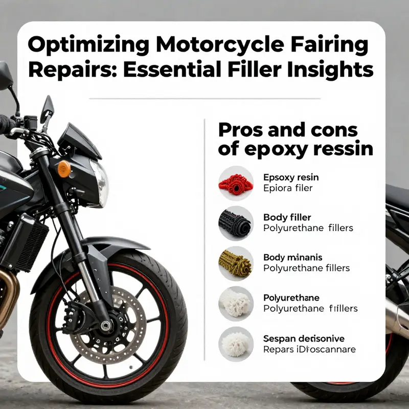 Different types of motorcycle fairing filler materials ready for use in repair processes.