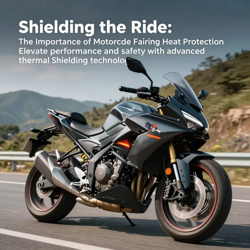 Image of a motorcycle on the road, emphasizing the sleek fairing's design and effectiveness in heat protection.