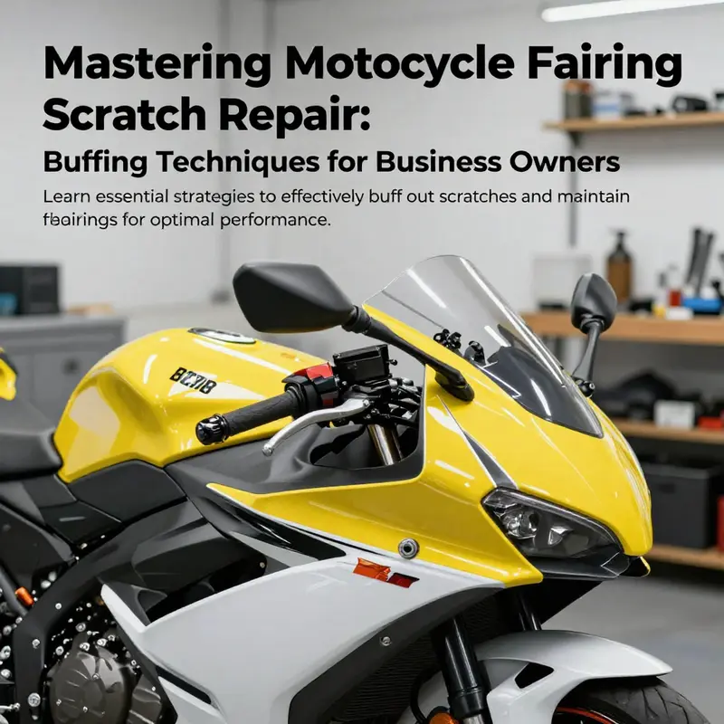 A motorcycle fairing receiving a thorough polish in a clean workshop, demonstrating maintenance practices.