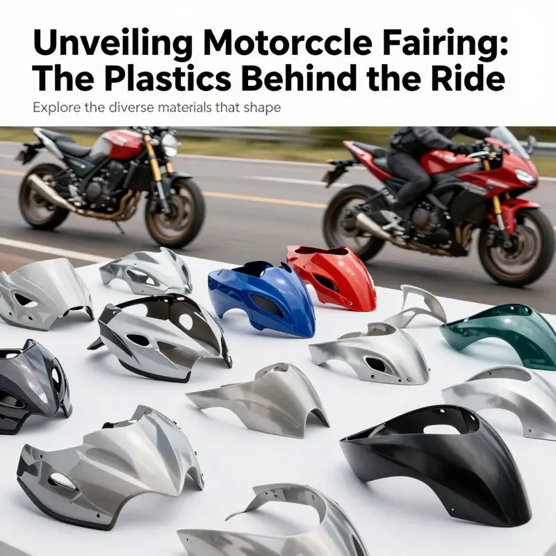 Various motorcycle fairings made from multiple materials displayed dynamically, highlighting performance.