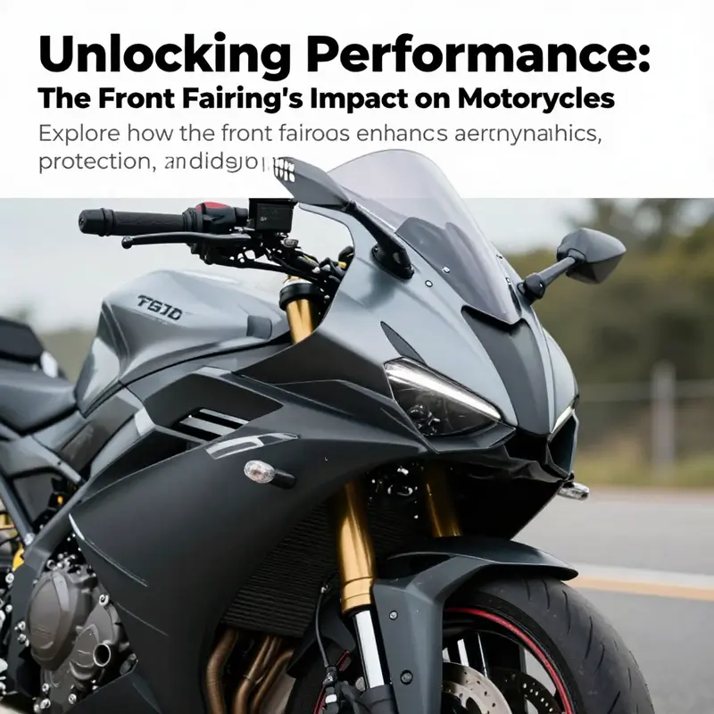 A close-up of a motorcycle with a finely engineered front fairing, highlighting its design and performance attributes.
