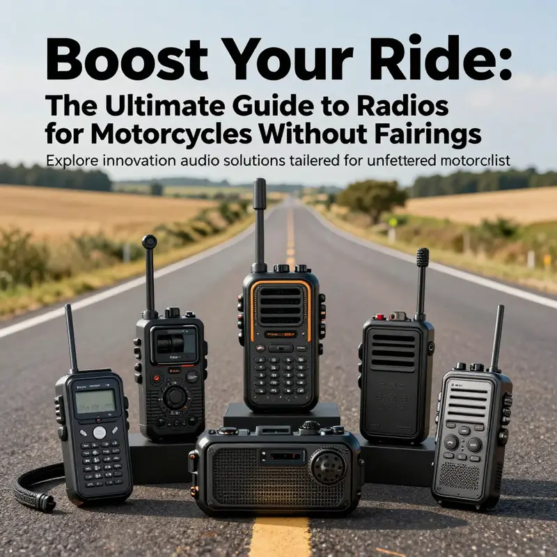 Various motorcycle radios displayed, emphasizing their features and styles.