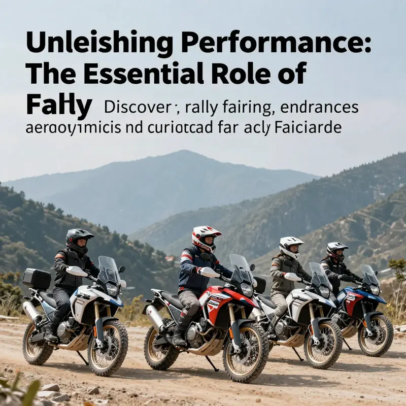 A panoramic view of various adventure motorcycles equipped with rally fairings, illustrating their role in enhancing performance and style.