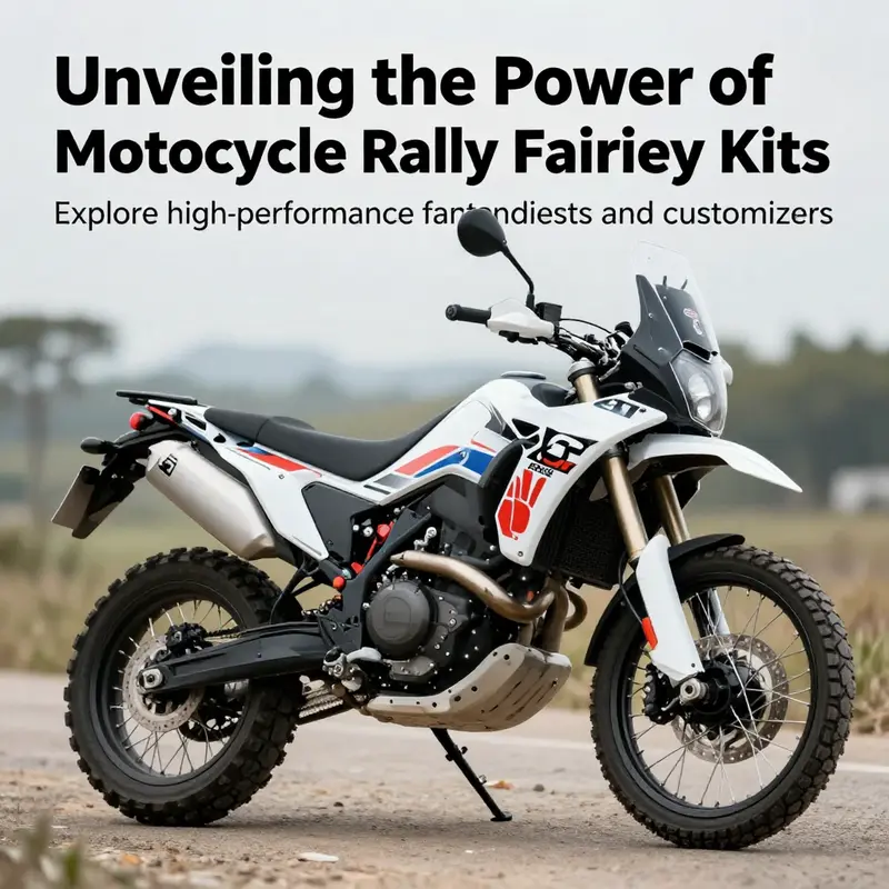 A customized motorcycle with a rally fairing kit displayed in an appealing outdoor environment.