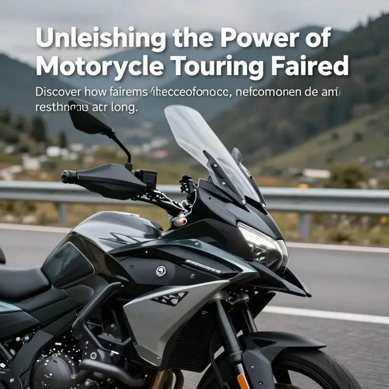 A motorcycle with a touring fairing riding through scenic mountains, highlighting aerodynamic design and rider comfort.