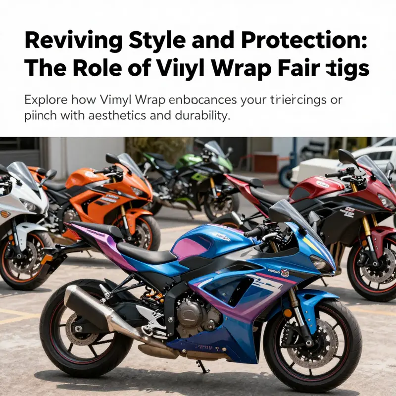 Multiple motorcycles with custom vinyl wraps lined up outdoors, symbolizing style and durability.