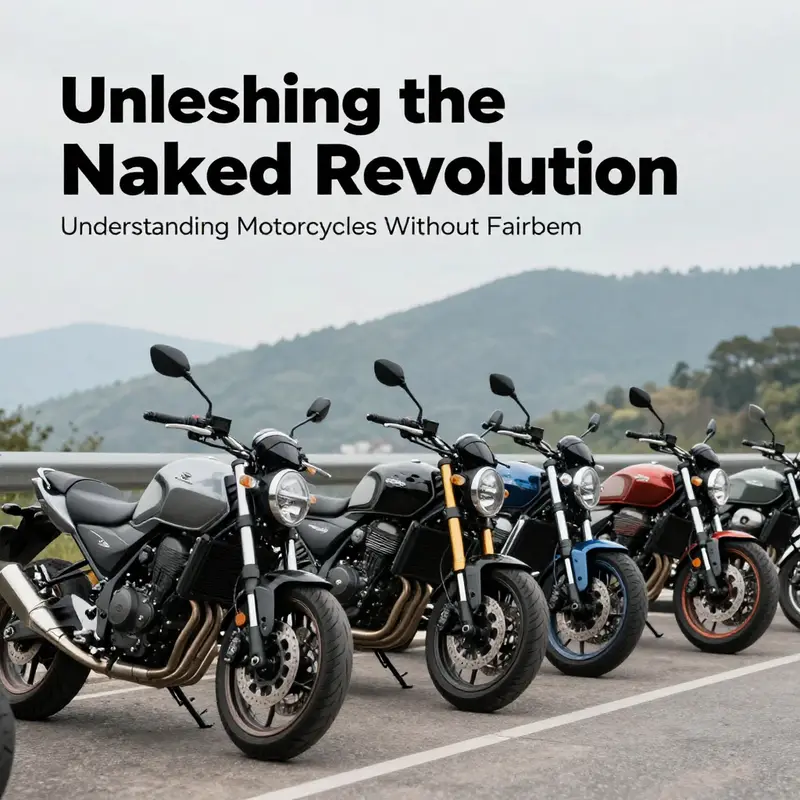 A picturesque lineup of various naked motorcycles in a scenic setting, emphasizing their standout features.