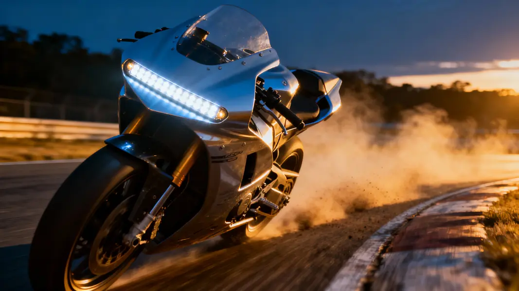 Custom race fairing featuring an integrated light bar, designed for optimal aerodynamics and visibility.