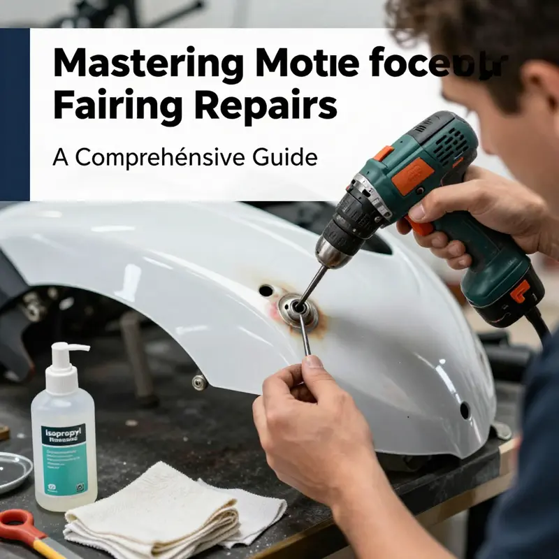 Technician preparing a motorcycle fairing for effective hole repair.