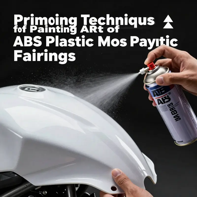 Mechanic preparing ABS plastic fairings for painting with sanding and cleaning techniques.