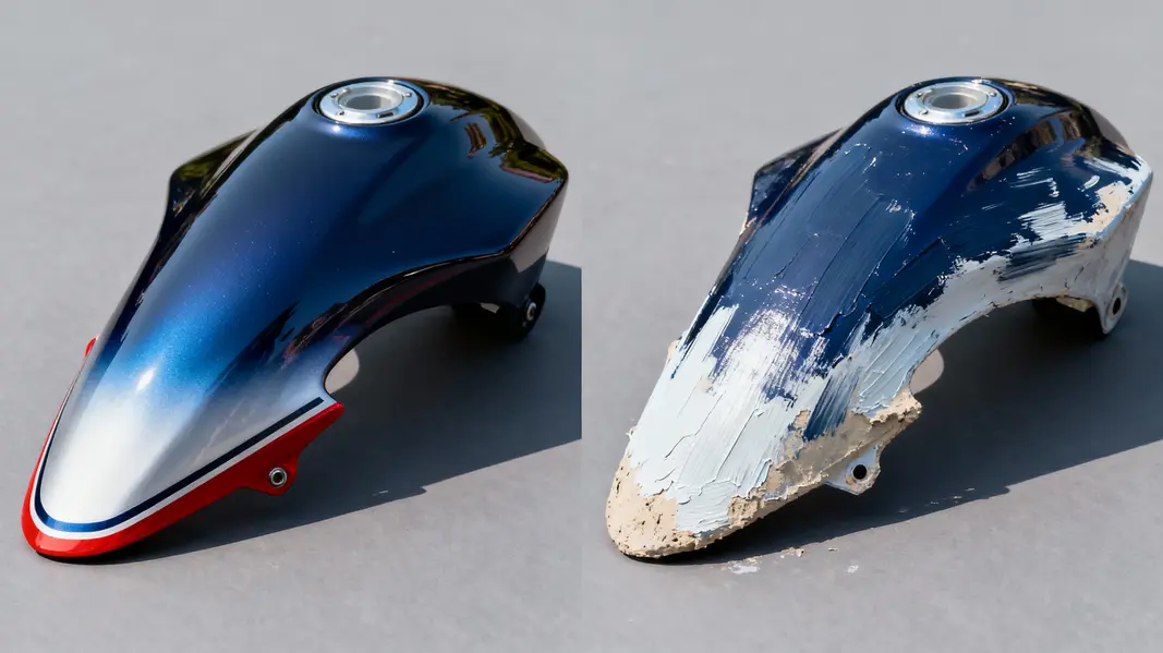 Preparation for painting motorcycle fairings, highlighting equipment and materials showcasing the cost factors involved.