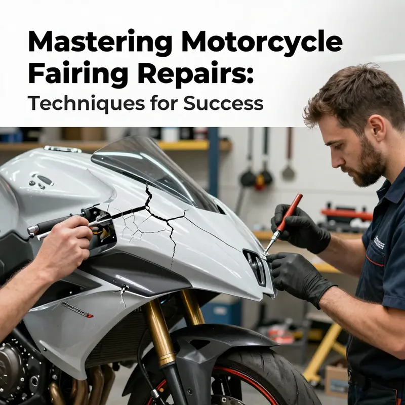 Various cracked motorcycle fairings displaying multiple repair techniques in process.