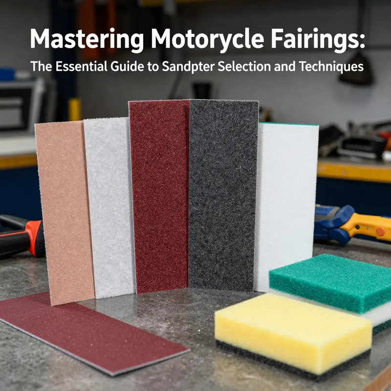 Diverse sandpaper types showcased for effective motorcycle fairing preparation.