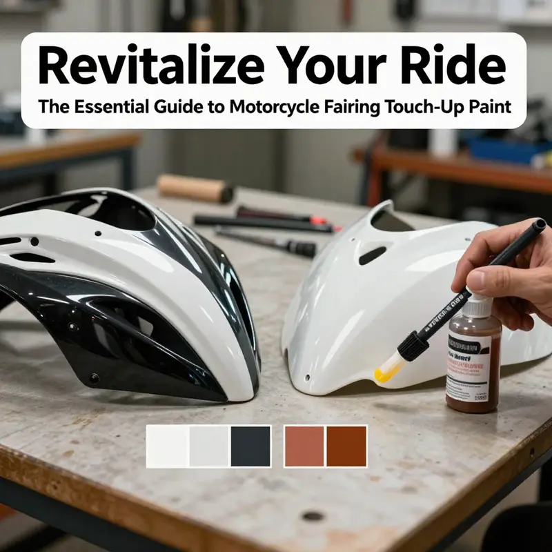 A variety of touch-up paints ready for use on a motorcycle, illustrating their importance in bike maintenance.