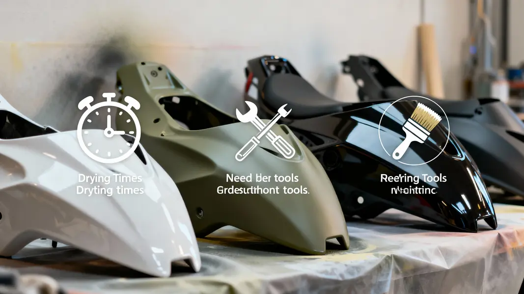 Preparing motorcycle fairings for painting: inspection and cleaning.