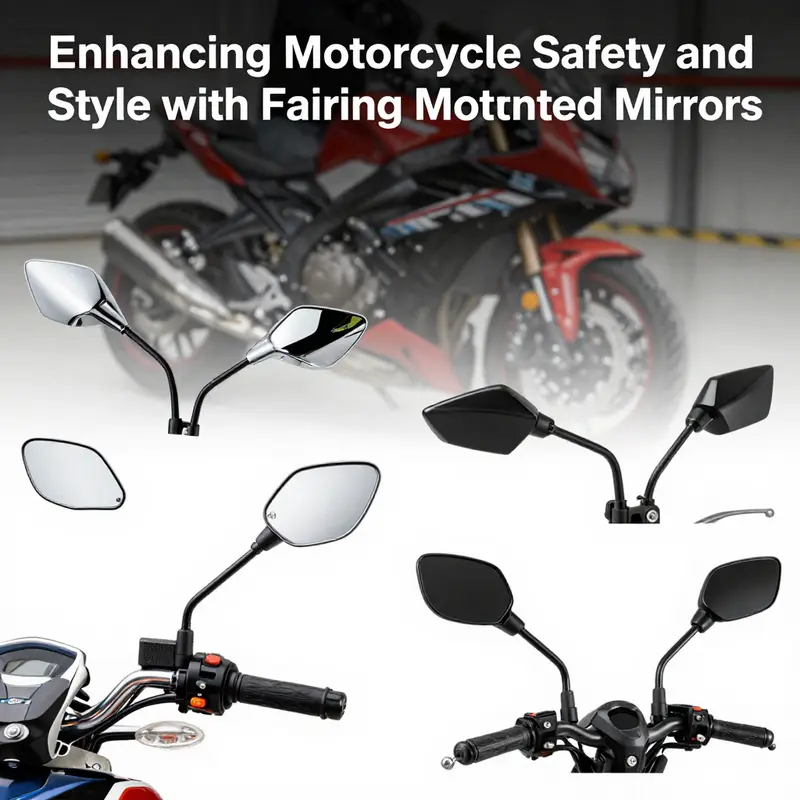 A variety of fairing mounted motorcycle mirrors demonstrating diverse styles and finishes.