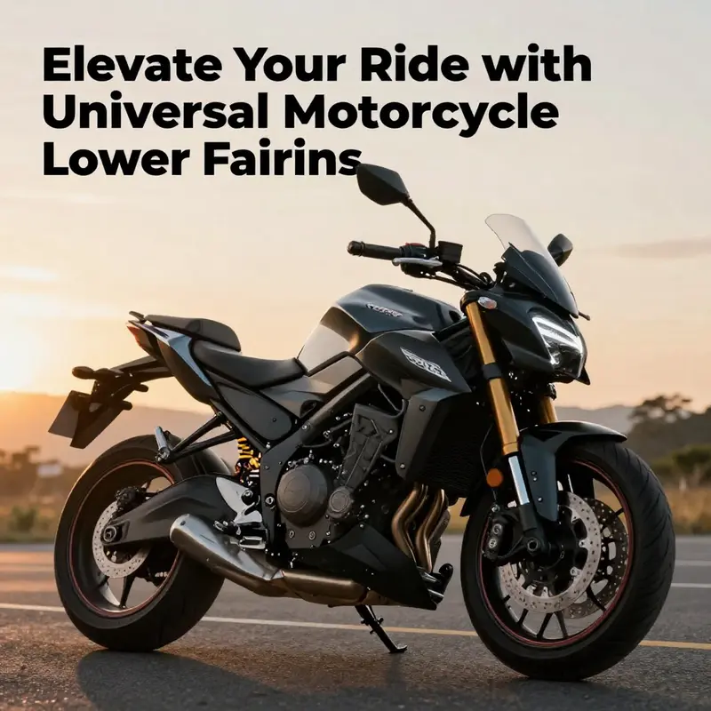 A vibrant sunset shot of a motorcycle equipped with universal lower fairings, highlighting its sleek design and road presence.